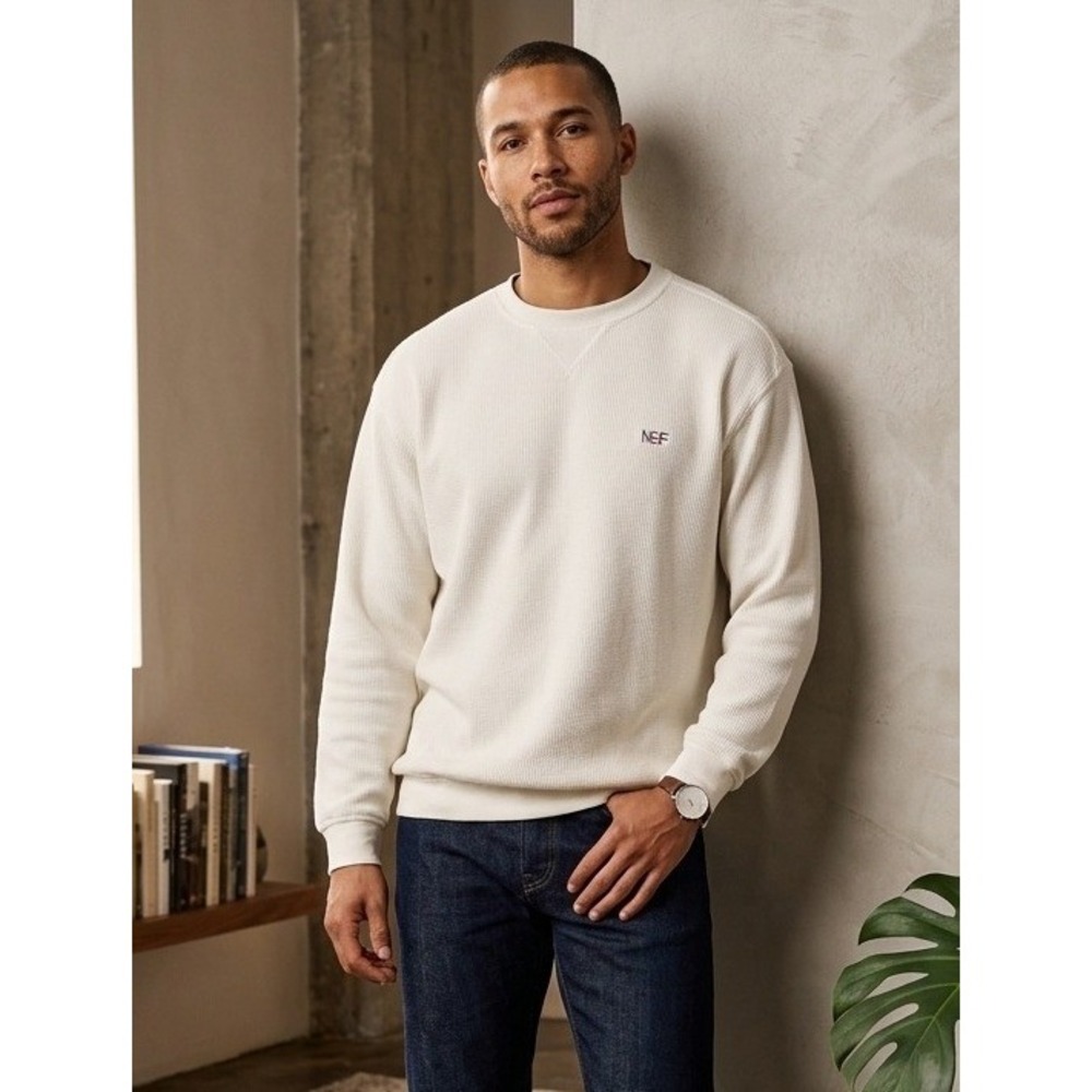 Cutter & Buck Crewneck Sweatshirt Men's XL Cream Cotton NEF Logo Travel Pullover